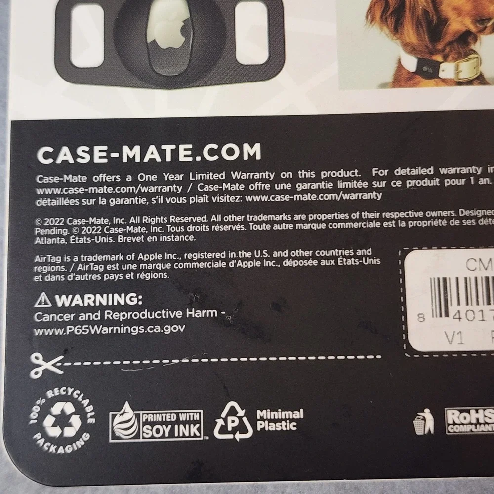 Case-Mate Dog Tag Apple AirTag Holder for Dog Pet Collar Black New